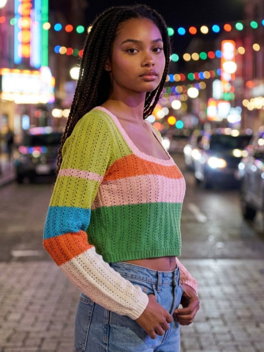 LA HEARTS Cropped Sweater Top Sz M Colorful Boho 90s Lightweight Summer Cover Up